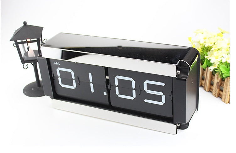 Stainless Steel Desk Clock Desk Clock Fashion Living Room Automatic Page Turning